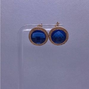 Pair of Imitation Blue Sapphire Cubic Zirconia CZ Round Earrings